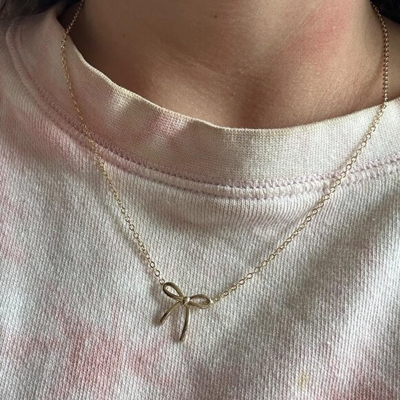 Neiman Marcus 14K Gold Plated Dainty Gold Bow Tie Necklace - Picture 1 of 7